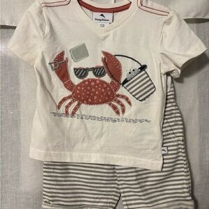 Tommy Bahama Kids Cream and Pink Crab Tee